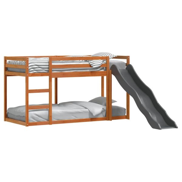 Pat supraetajat cu tobogan/scară maro 75×190 cm, lemn masiv pin