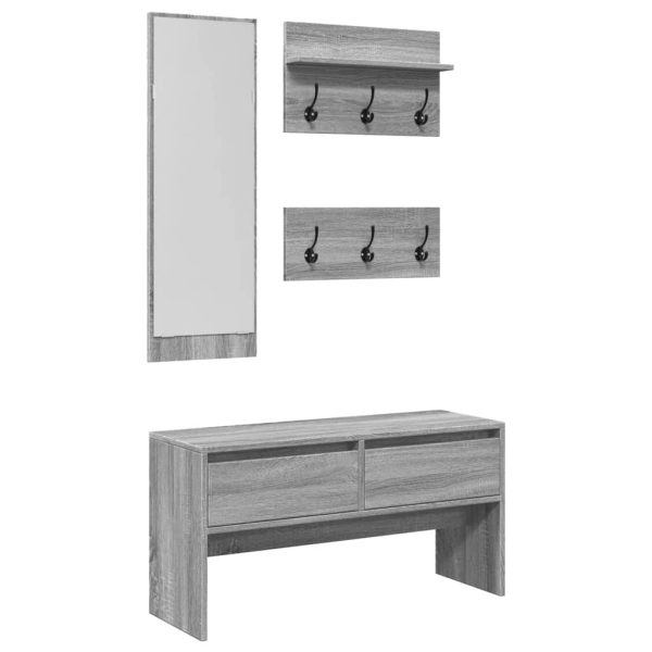 Set de mobilier pentru hol, 4 piese, gri sonoma, lemn prelucrat