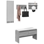 Set de mobilier pentru hol, 4 piese, gri sonoma, lemn prelucrat