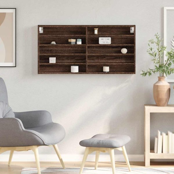 Dulap cu vitrină, stejar maro, 100×8,5×50 cm, lemn prelucrat
