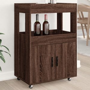 Cărucior de bar, stejar maro, 60×39,5×89 cm, lemn prelucrat