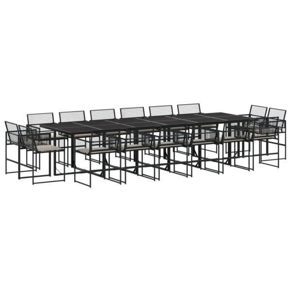 Set mobilier de grădină cu perne, 17 piese, negru, poliratan