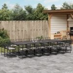 Set mobilier de grădină cu perne, 17 piese, negru, poliratan