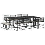 Set mobilier de grădină cu perne, 13 piese, negru, poliratan