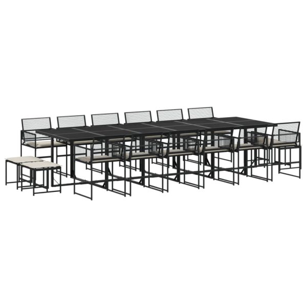 Set mobilier de grădină cu perne, 17 piese, negru, poliratan