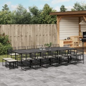 Set mobilier de grădină cu perne, 17 piese, negru, poliratan