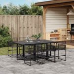 Set mobilier de grădină, 7 piese, negru, poliratan