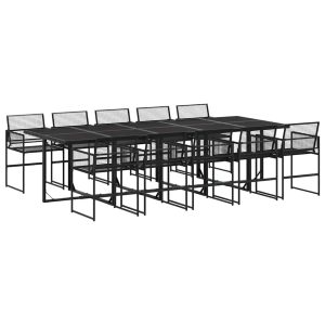 Set mobilier de grădină, 11 piese, negru, poliratan