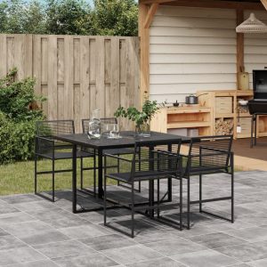 Set mobilier de grădină, 5 piese, negru, poliratan
