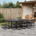 Set mobilier de grădină, 13 piese, negru, poliratan
