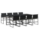 Set mobilier de grădină cu perne, 9 piese, negru, poliratan
