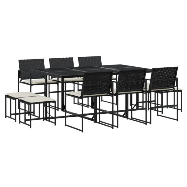 Set mobilier de exterior cu perne, 11 piese, negru, poliratan