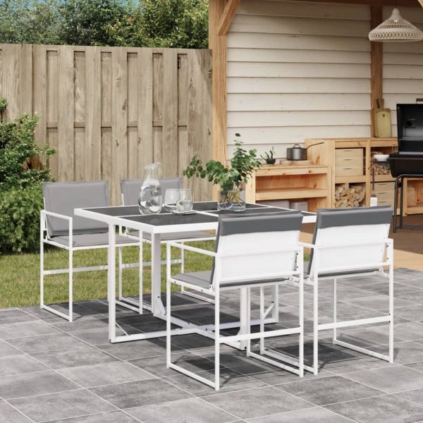 Set mobilier de grădină, 5 piese, cu perne, alb, textilenă