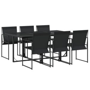 Set mobilier de grădină, 7 piese, negru, textilenă