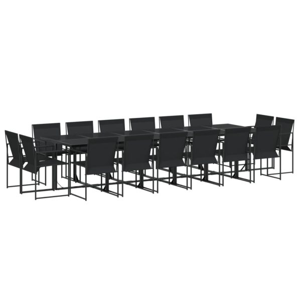Set mobilier de grădină, 17 piese, negru, textilenă