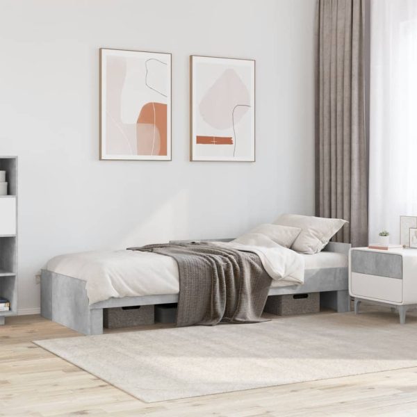 Cadru de pat, gri beton, 90×200 cm, lemn prelucrat