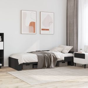 Cadru de pat, negru, 75×190 cm, lemn prelucrat