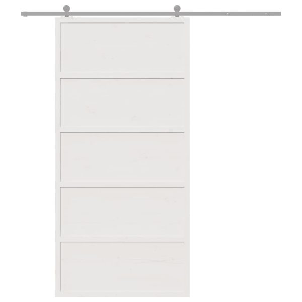 Ușă de hambar, alb, 100×208 cm, lemn masiv de pin