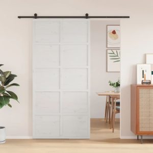 Ușă de hambar, alb, 100×208 cm, lemn masiv de pin