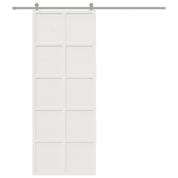 Ușă de hambar, alb, 80×208 cm, lemn masiv de pin