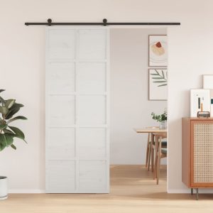 Ușă de hambar, alb, 80×208 cm, lemn masiv de pin
