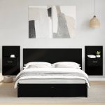 Tăblie de pat cu dulapuri, negru, 160 cm, lemn prelucrat