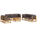 Set de canapele de grădină cu perne, 9 piese, lemn masiv acacia