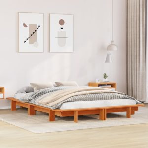 Cadru de pat fără saltea, maro ceruit 150×200 cm lemn masiv pin