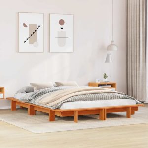 Cadru pat fără saltea, maro ceruit, 120×190 cm, lemn masiv pin