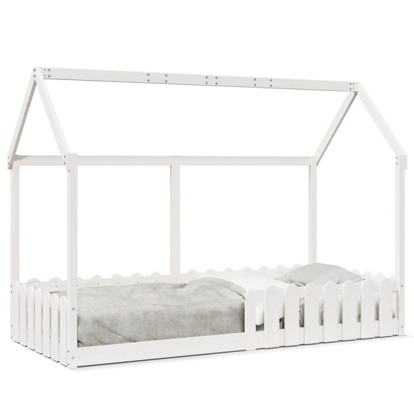 Cadru pat tip casă pentru copii alb 90×190 cm lemn masiv de pin