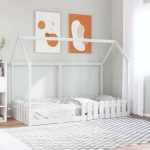 Cadru pat tip casă pentru copii alb 90×190 cm lemn masiv de pin