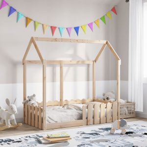 Cadru pat tip casă pentru copii, 70×140 cm, lemn masiv de pin
