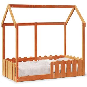 Cadru pat de copii, maro ceruit, 70×140 cm, lemn masiv de pin