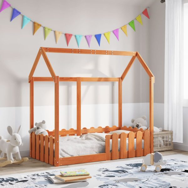 Cadru pat de copii, maro ceruit, 70×140 cm, lemn masiv de pin