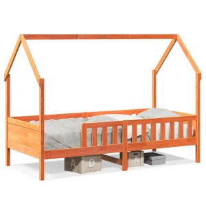 Cadru pat de copii, maro ceruit, 90×190 cm, lemn masiv de pin