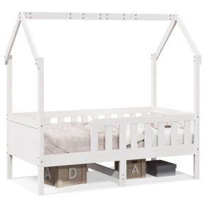 Cadru pat tip casă pentru copii alb 70×140 cm lemn masiv de pin