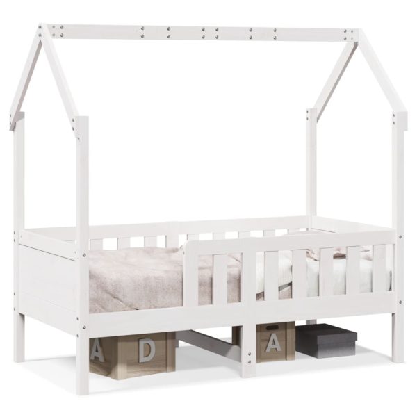 Cadru pat tip casă pentru copii alb 70×140 cm lemn masiv de pin