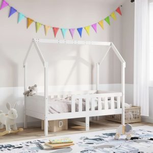 Cadru pat tip casă pentru copii alb 70×140 cm lemn masiv de pin