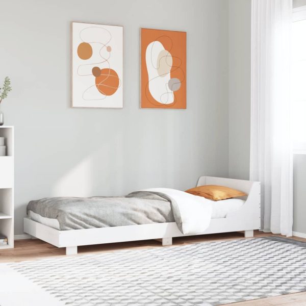 Cadru pat fără saltea, alb, 100×200 cm, lemn masiv pin