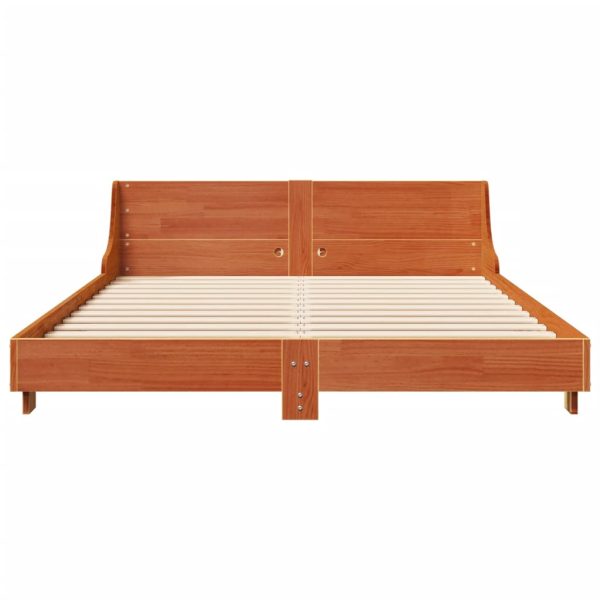 Cadru pat fără saltea, maro ceruit, 140×190 cm, lemn masiv pin