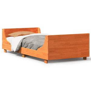Cadru pat fără saltea, maro ceruit, 100×200 cm, lemn masiv pin