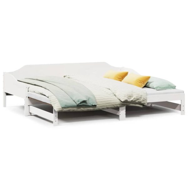 Pat de zi cu extensie, alb, 80×200 cm, lemn masiv de pin