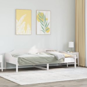 Cadru de pat fără saltea, alb, 90×200 cm, lemn masiv pin