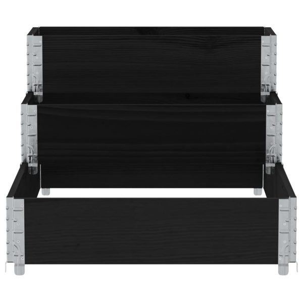 Strat înălțat cu 3 niveluri, negru, 120×80 cm, lemn masiv pin