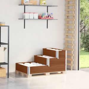 Strat înălțat cu 3 niveluri, maro, 120×80 cm, lemn masiv pin