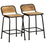 Scaune de bar 2 buc 46×35,5×70 cm Lemn masiv Mango brut