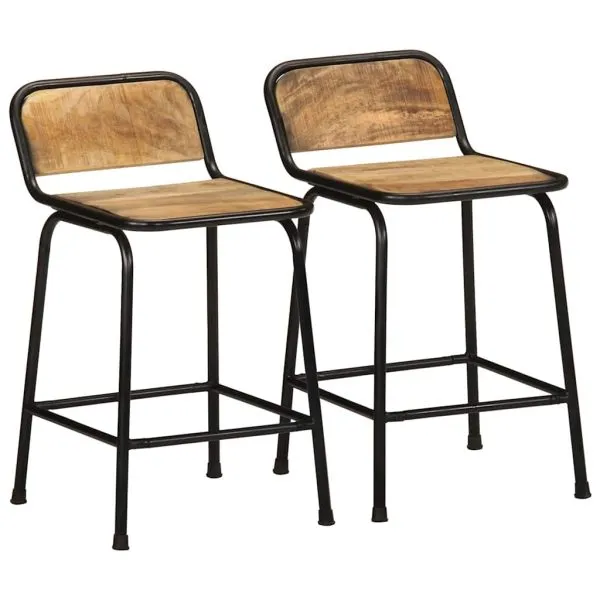 Scaune de bar 2 buc 46×35,5×70 cm Lemn masiv Mango brut