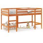 Pat etajat copii cu scară maro ceruit 90×200 cm lemn masiv pin