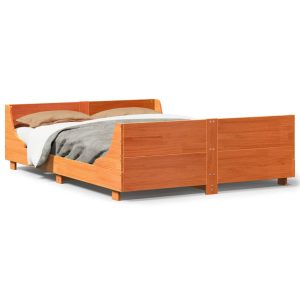 Cadru pat fără saltea, maro ceruit, 135×190 cm, lemn masiv pin