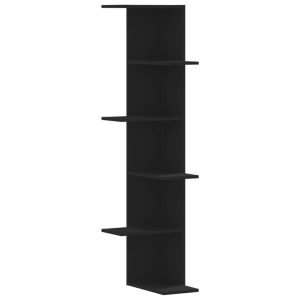 Raft colțar perete negru 36,5×36,5×140 cm lemn prelucrat
